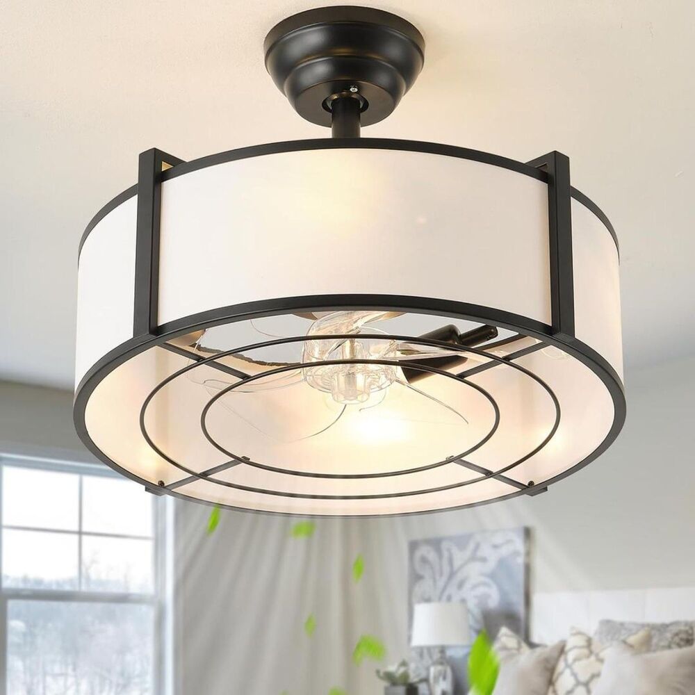 Brand New SYDACG 20" Caged Ceiling Fan with Light β Black & White